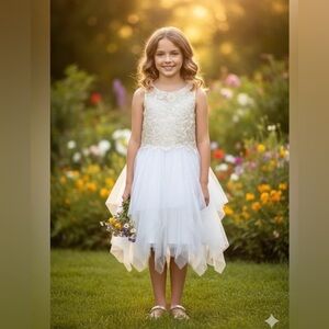 NWT Justice White Floral Ethereal Lace&Tulle Tiered Princess Dress Girls Size 14